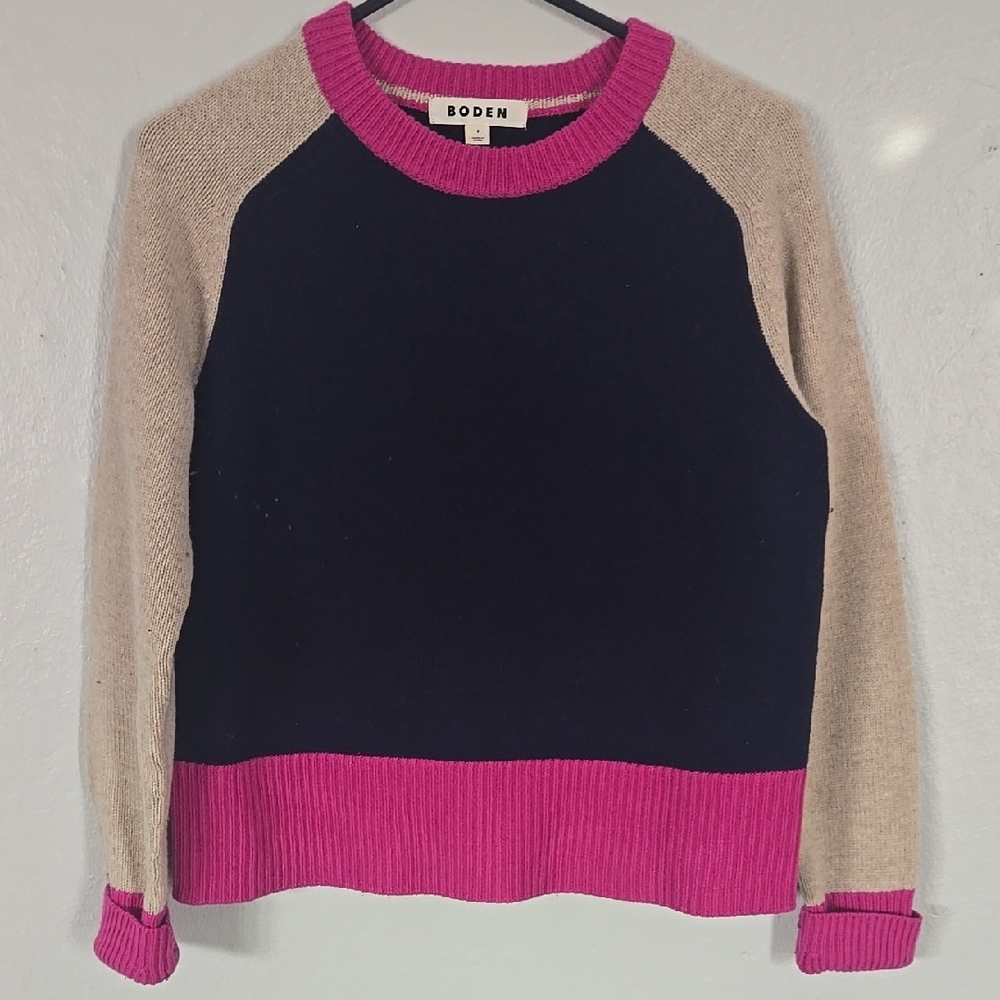 Boden Colorblock Crew Neck Sweater in Pink and Blue